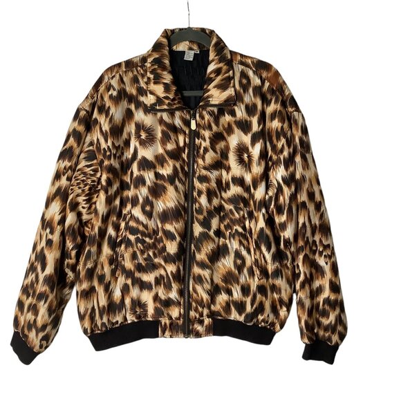 Vtg FUDA International Leopard Cheetah Print Silk Bomber Jacket Women Medium - Picture 2 of 8